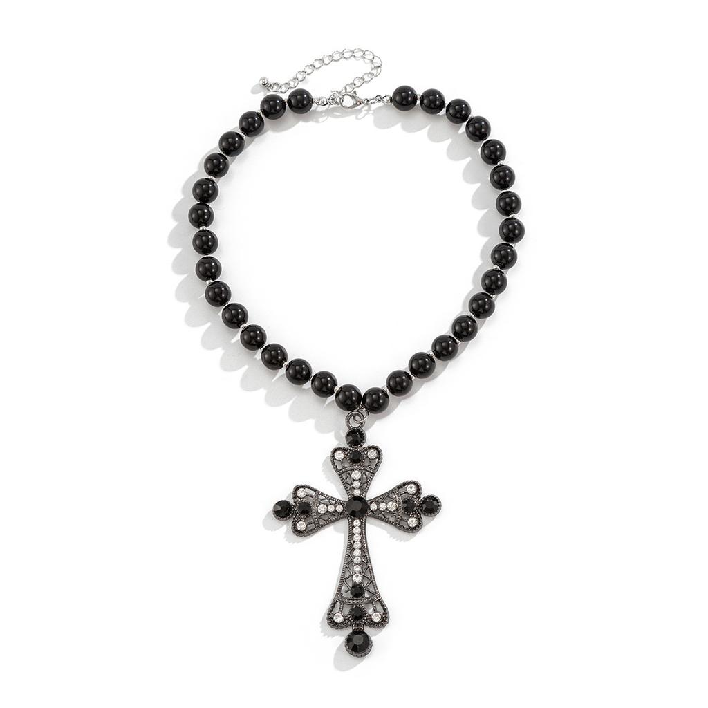 Goth Simulation Pearl Cross Pendant Necklace for Women Y2k Gothic Jewelry Chokers Cross Party Jewelry Gifts