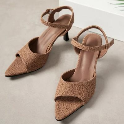 Fashion One Strap Black Heels Plus Size Pointed Toe Sandals for Women