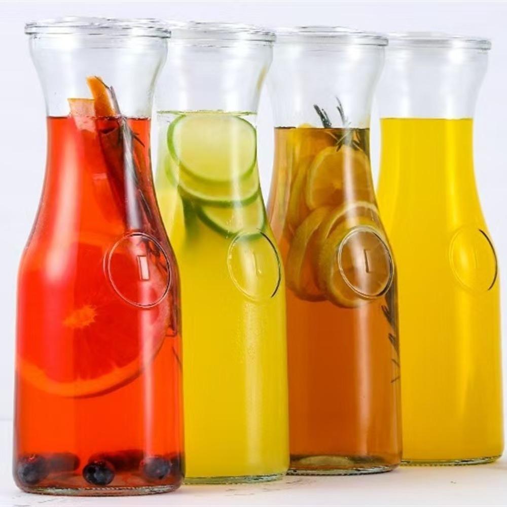 2 Piece 1000 ML Glass Carafe with Lid Wide Mouth Milk Bottle Cold Water Jug Dinning Table