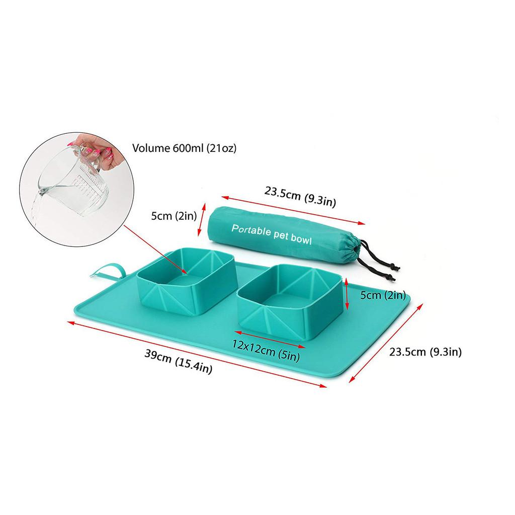 Pet Bowl Silicone Folding Pet Bowl Anti slip Dog Double Bowl Velvet Bag Dog Bowl Outdoor Portable Dog Bowl Food Foldable