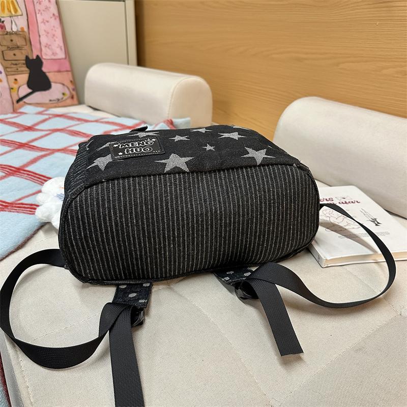 Vintage Star Striped Denim Backpack Student Class Book Bag