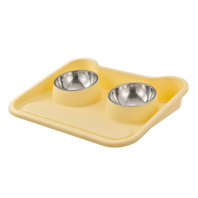 

Raised Cat Feeding Double Bowls Nonslip Elevated Cat Water Bowl Food Container for Cat Dogs Small Pet Food Feeder Tray жовтий