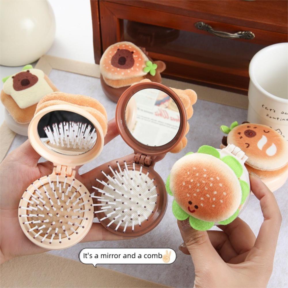 Lightweight Folding Makeup Mirror Small Size Air Cushion Massage Comb  Outdoor Use
