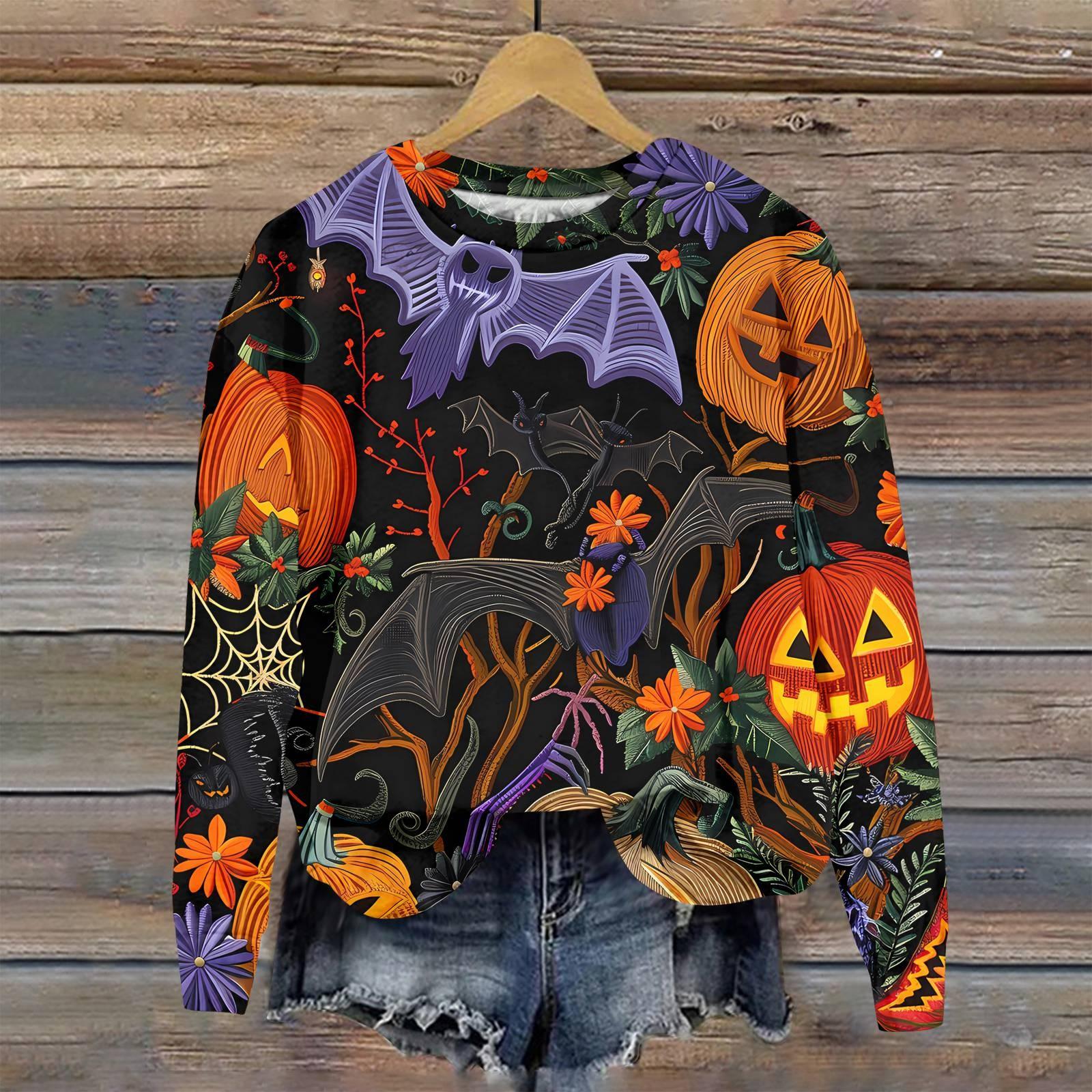 

Женская мода повседневная толстовка с капюшоном с длинным рукавом и принтом на Хэллоуин S чёрный