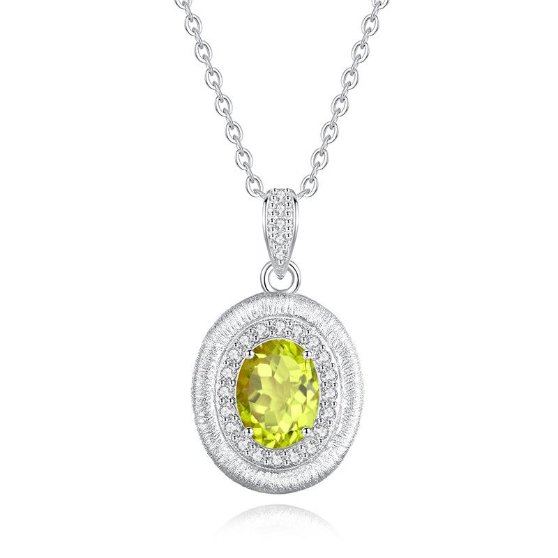 S925 Sterling Silver Clavicle Chain Oval Natural Crystal Pendant Luxury Wire Drawing Craft Minimalist Light Luxury Necklace For Women Daily Jewelry