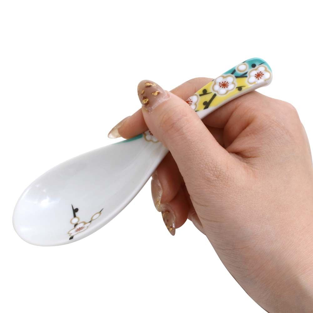 Kutani traditional plum blossom wedding favor Japanese-made ware/Kutani Gosai/Hokuriku craft/Cute spoon/ladle, design, 14cm,