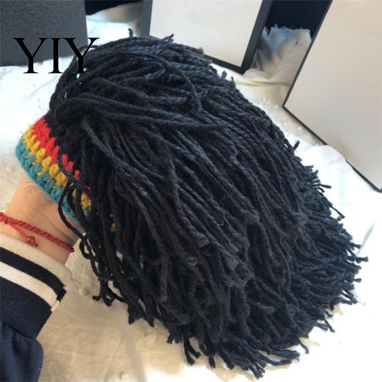 Jungen und Mädchen Hip Hop Kappe Stil Hut, Einteilige Rastazopf Perücke Gestrickte Musikfestival Hut Kappe, für Partys Festivals Halloween Tägliche Kleidung Party Kostüm