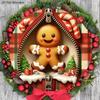 Christmas Wooden Sign with Adorable Gingerbread Man Pattern - Navidad Round Sign for Front Door, Wall Hanging Decor - Ideal Christmas Decoration