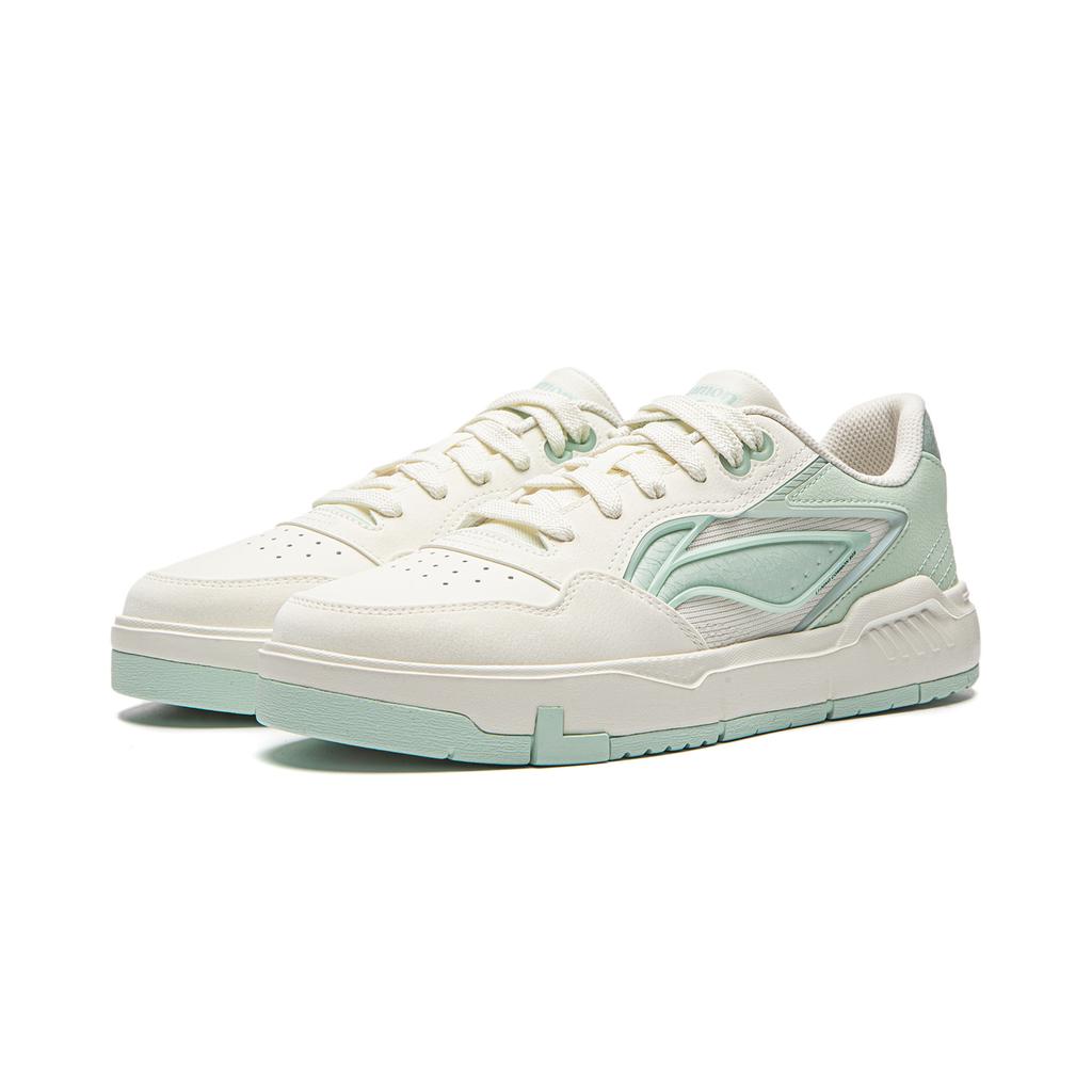 Li Ning Common 80s Skateboard Shoes Women's Low Top Champagne White/Water Wave Green AGCW038-1