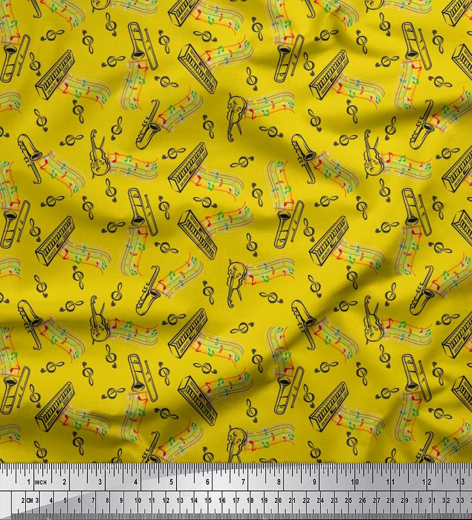 

Японська креп-сатин Soimoi Ноти, музичний інструмент для фортепіано та гітари Тканина з принтом 1 метр 42 дюйма 42 Inch Wide - Poly Crepe жовтий