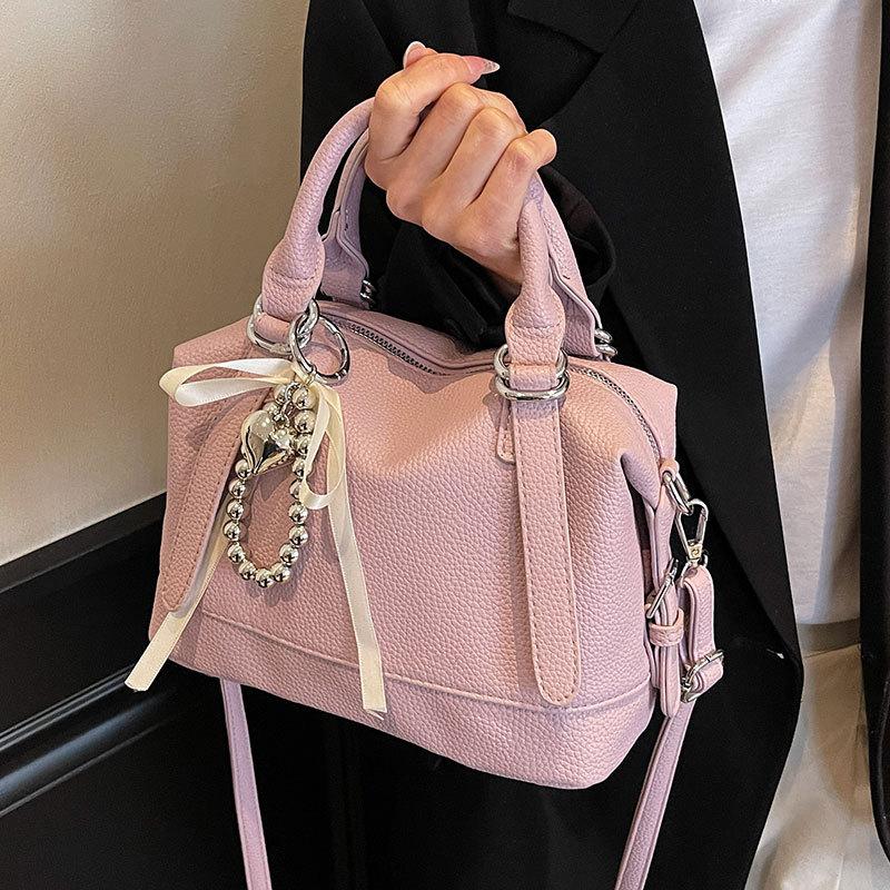 This year's popular Korean summer small fresh portable Boston bag casual versatile lychee pattern texture messenger women's bag