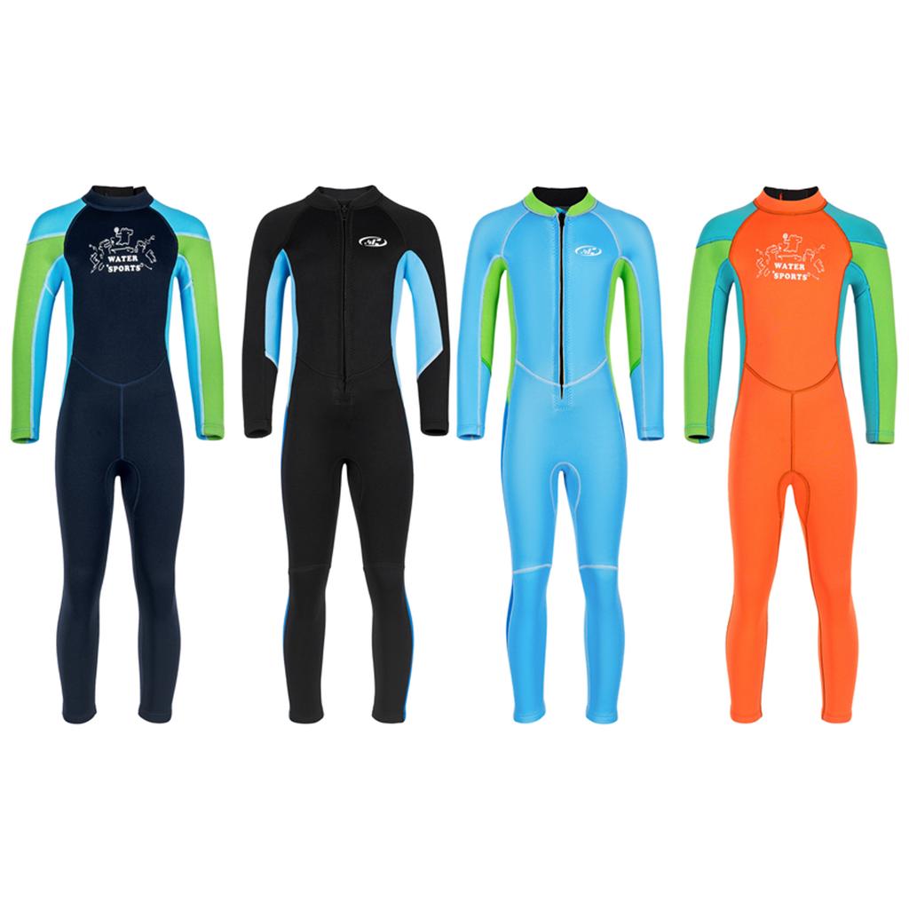 Kids Thermal Swim Jumpsuit Color Contrast Design Full Sleeve Zipper Closure Water Sport Outfit