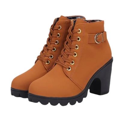 Pumps Boots Thick Heel Women's Shoes New Spring Heels Boots Side Zip Pu Leather Ladies Shoe Cross Straps Ladies Short Boots