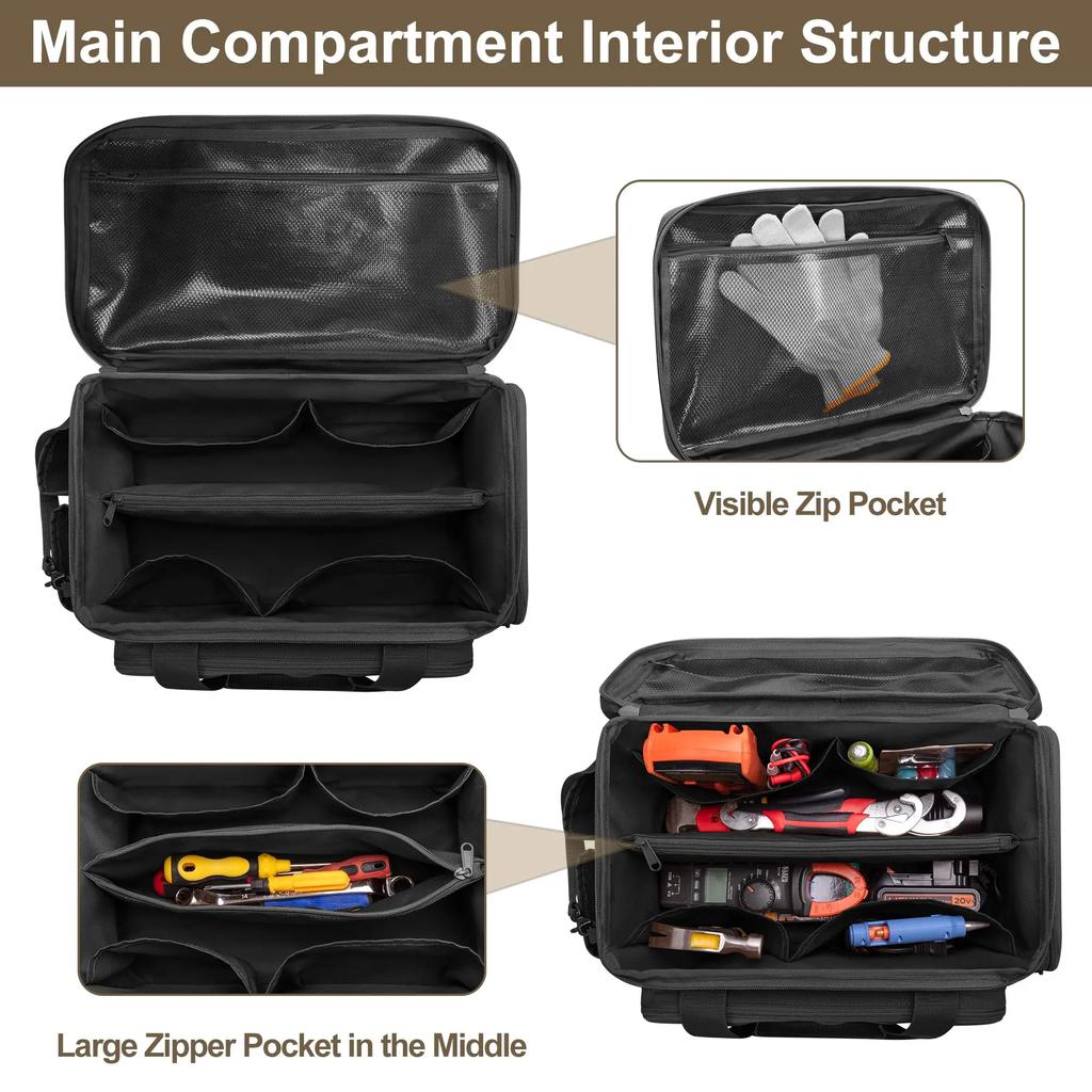 Upgraded 600D 14" Heavy Duty Tactical Tool Bag with Strap Non-Slip Base Multipurpose Work Organizer for Handyman,Carpenter