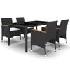 Outdoor Dining Sets 5 Piece Garden Dining Set Poly Rattan And Tempered Glass Black