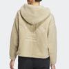 Adidas Solid Color Faux Sherpa Zip Hoodie Jacket Women Outerwear Prairie-Brown IK3477