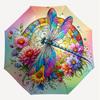 1PC Dragonfly FlowersAutomatic Open/Close Umbrella with Windproof, 8-Rib Sturdy Canopy, Durable Ribs, Fashionable Design, Outdoor Accessory, Fun Prin,