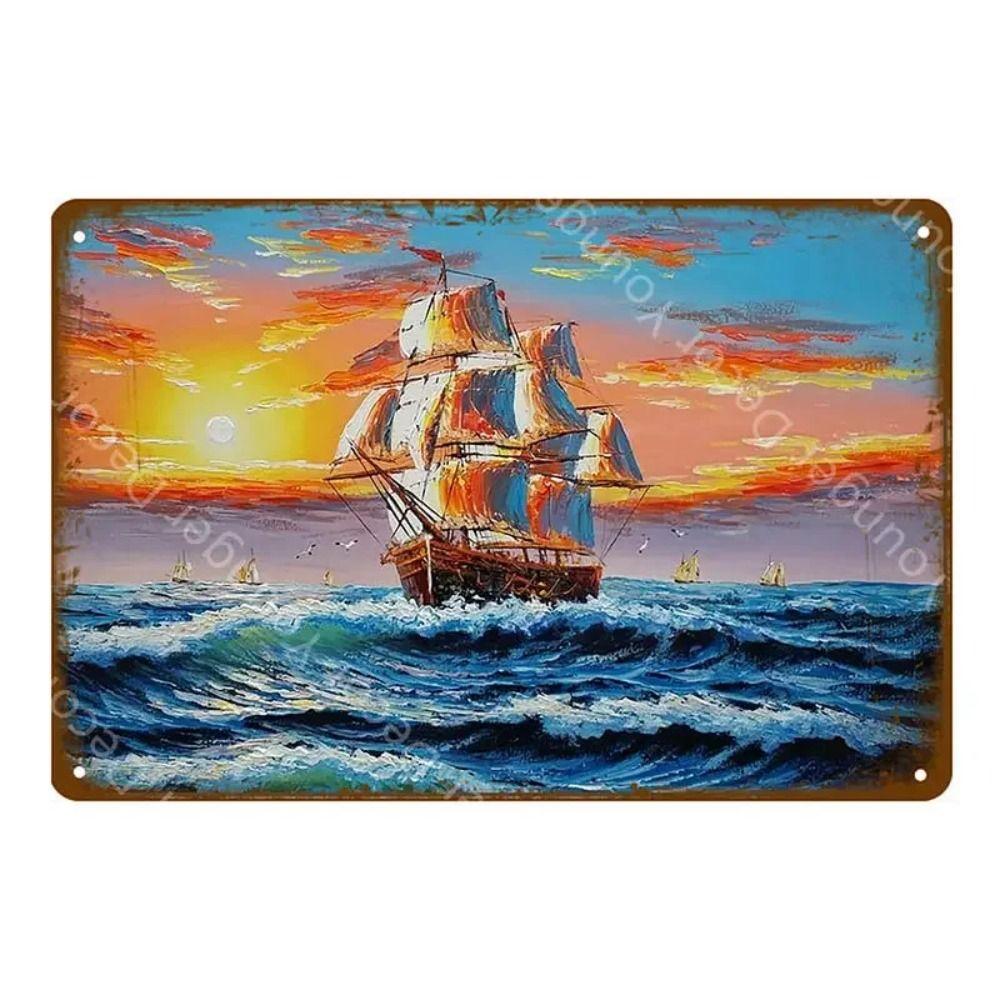Metal Sign Vintage Sailboat Nautical Decor Maritime Gift Wall Art 20x30 Cm