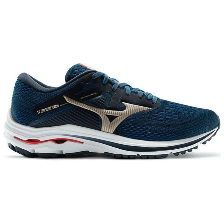 Mizuno Wave Inspire 17 Bequem Lässig Rutschfest Langlebig Atmungsaktiv Stützend Low-Top Trainings-Laufschuhe Herren Sneaker Tiefblau J1GC214442