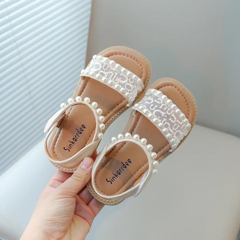 Summer Cute Bead Decoration Comfortable Open Toe Princess Sandals Fashionable Breathable Embroidered Children's Casual Sandals