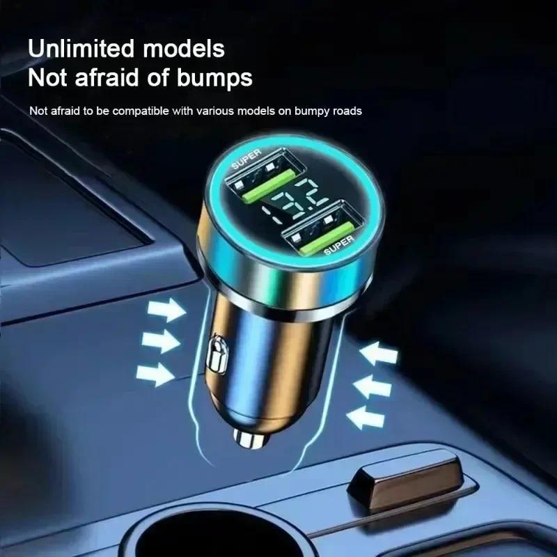 66W Car Charger Dual QC Fast Charging Adapter with Digital Display Blue Metal Design