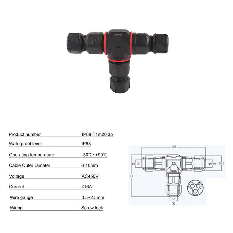 T Type 3 Pin Waterproof Cable Connector Electrical Terminal Wire Cable Connecto Outdoor Underwater Terminal Block