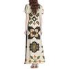Women's Summer Casual Fashion Bohemian Printed Dress V Neck Short Sleeve Dress