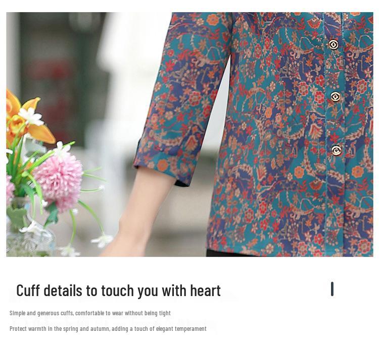 Stylish Floral Seven-Sleeve Tops for Middle-Aged and Elderly Women