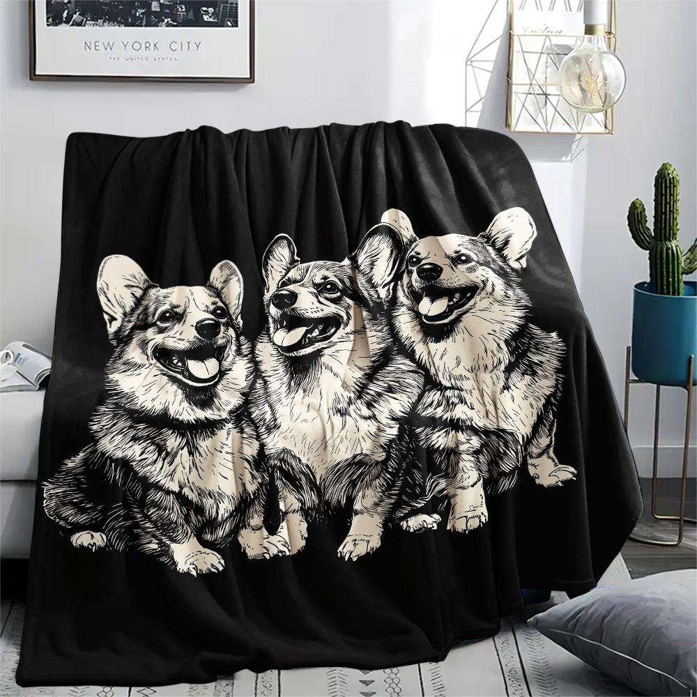 

Three Corgis pattern Flannel Blanket, High quality Comfortable for All Seasons, Home Decor, Warmth and Comfort, Perfect for Gifts. 80cm x 120cm