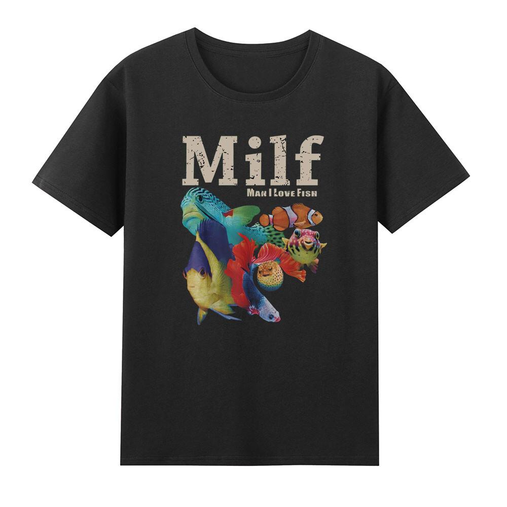 Milf Unisex I Love Fish Funny Fish Graphic Saying Retro Unisexs Short Sleeve TShirt S