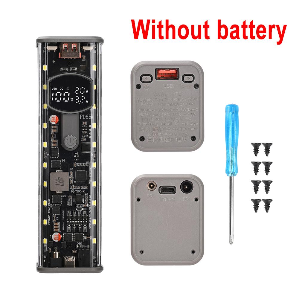 

PD 65W DIY 18650 Power Bank Case PD65W Fast Charging Adjustable Voltage Transparent Battery Box for Electronics