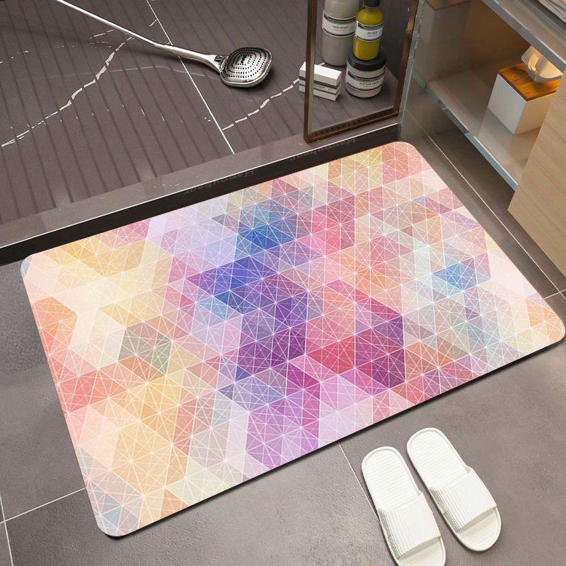 Pastel Ombre Geometric Weave Pattern Non-Slip Quick Dry Floor Rug, Dreamy Watercolor Effect for Modern Bathroom or Yoga Space