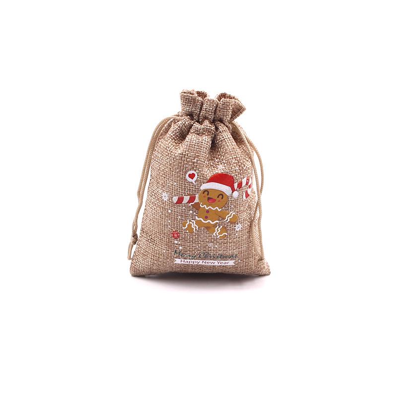 Jute-Style Christmas Gift Bag with Drawstring Closure - Small Candy & Apple Storage