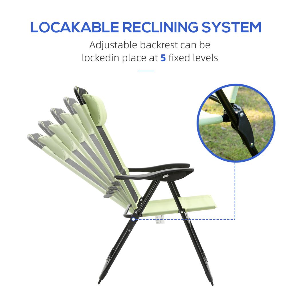 Folding Garden Chairs Set of 2, 5-Position Recliner Camping Chair with High Back, All Weather Texteline Seat