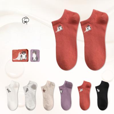 Socken Damen Frühling und Herbst 3A Schweißabsorbierend Geruchshemmend Antibakteriell Socken Bestickt Flache Bootssocken Kurze Socken Unsichtbare Socken