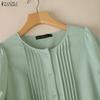 ZANZEA Women Casual Round Neck Solid Color Short Sleeve Blouse