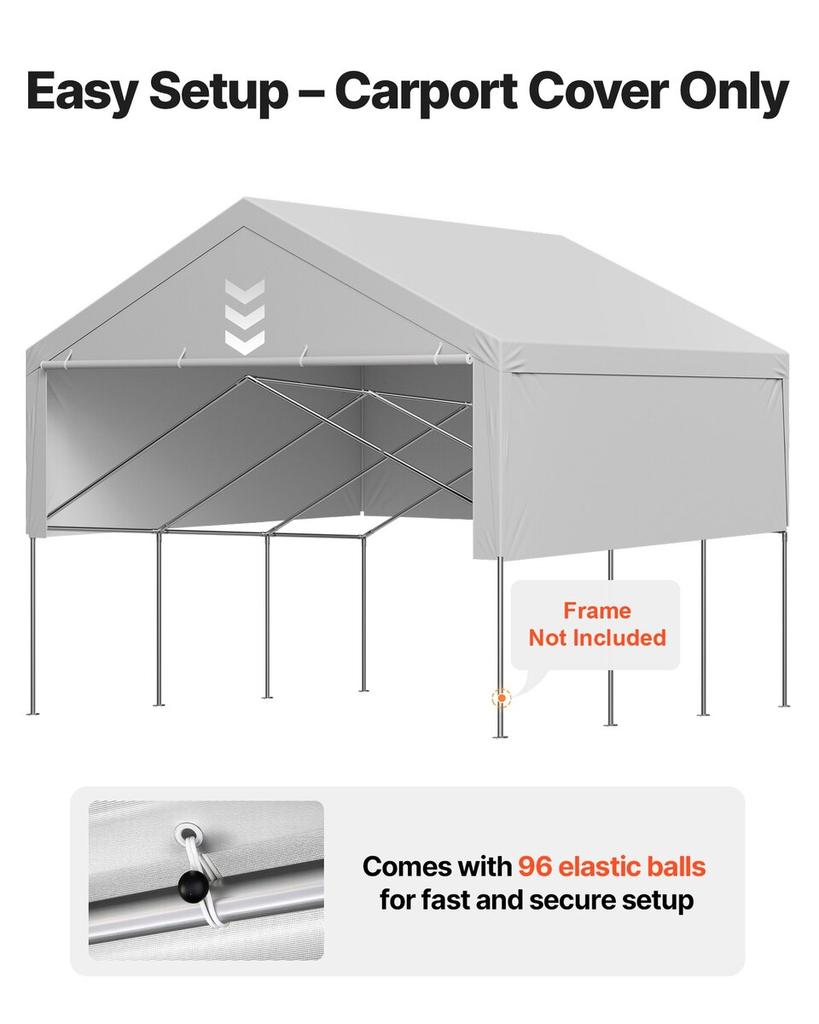 Carport Replacement Canopy, 6 x 6 m Potable Garage Tent Top Tarp with Sidewalls, UV-Resistant & Waterproof, Heavy Duty Car Shelter Tarp with Ball