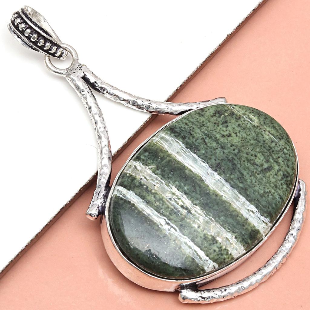 Zebra Jasper Gemstone Handmade Women's Unisex Silver Jewelry Pendant 2.5