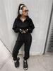 New European and American casual women's set, solid color long-sleeve, zip-up collar, waist-cinching sweatshirt, two-piece tie pants set
