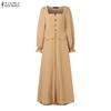 ZANZEA Women Casual Square Collar Long Sleeve Elegant Long Dress