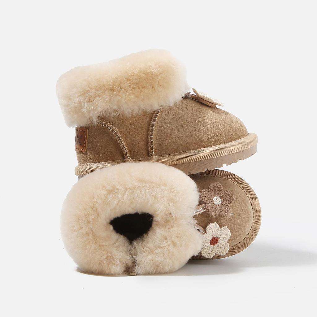 Toddler Girls' Plush Outdoor Leather Boots with Velvet Lining - Winter 2025