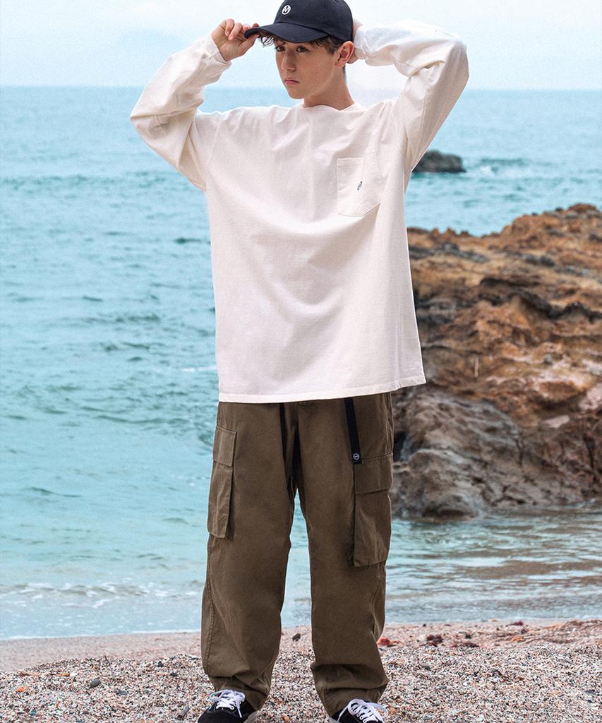 MIDNIGHT12AM Wide Tapered Cargo Pants - Khaki
