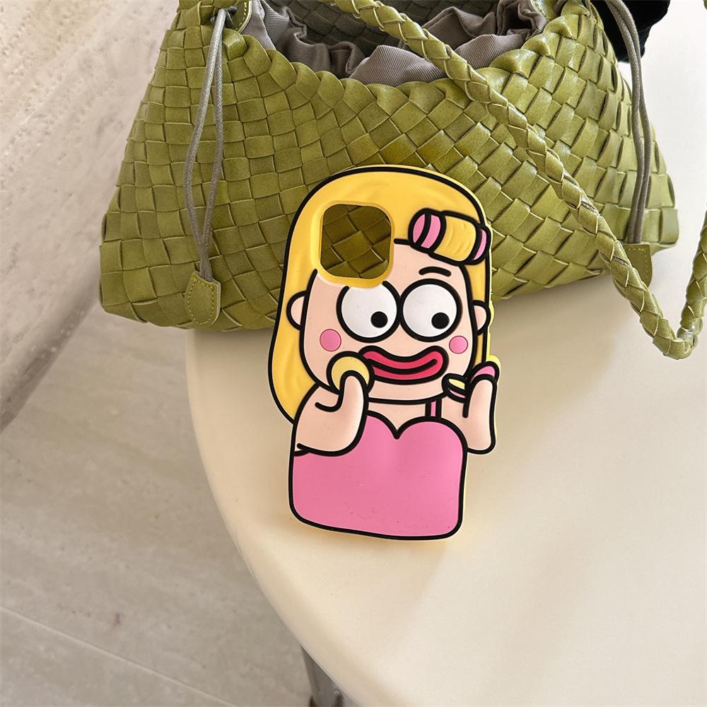 For iPhone 15 Silicone Case Cute Makeup Girl Design Shockproof Phone Back Cover