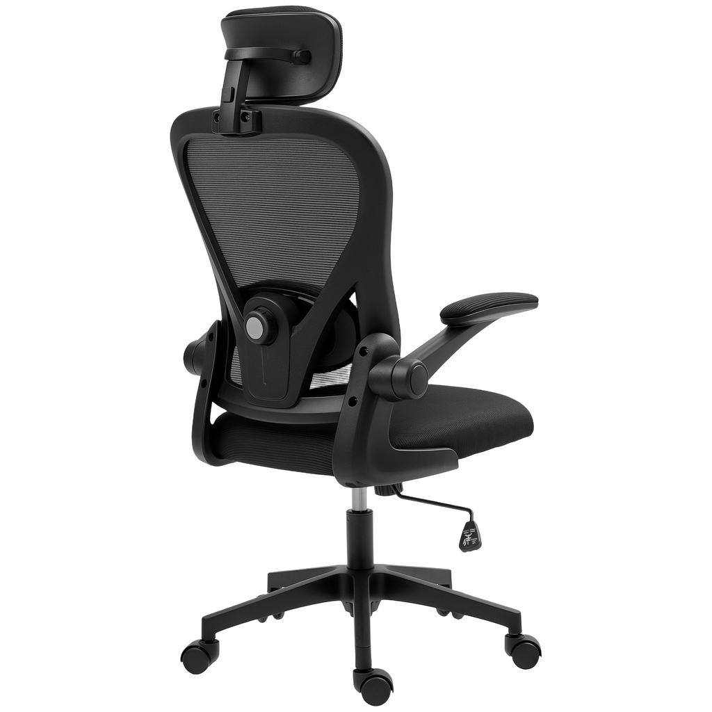 Office Chair, Ergonomic Desk Chair with Flip-Up Armrests, Adjustable Lumbar Support, Black