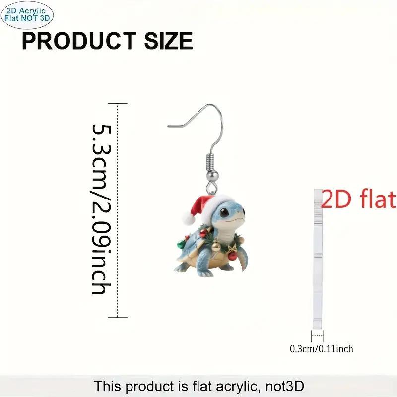 Creative Christmas Turtle Earrings with Santa Hat - Flat Acrylic Animal Design