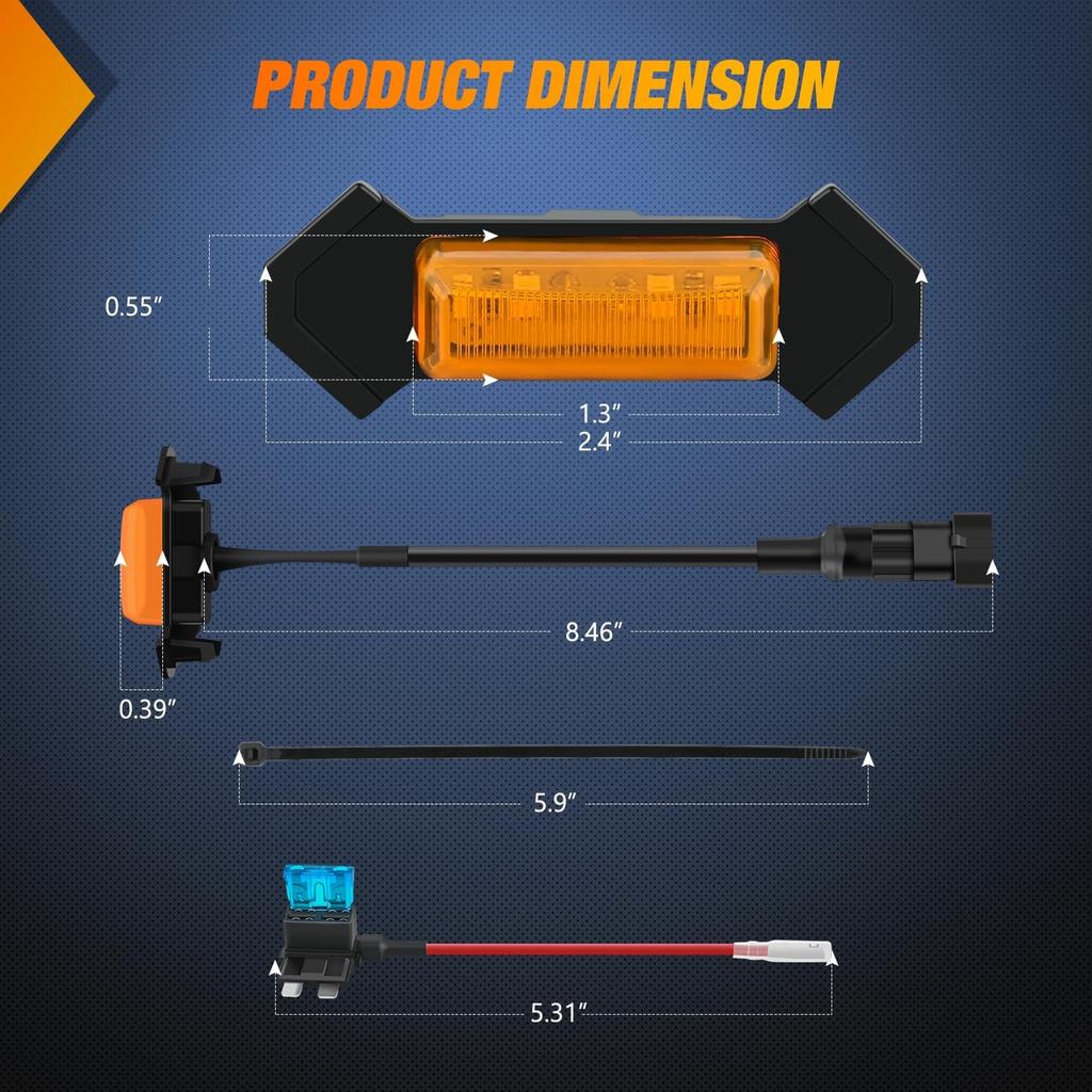 Nilight Front Grille Marker Light 4PCS 4LED Amber Lens Waterproof Dustproof Lights w/4Leads Harness 15A Fuse Compatible with 2016-2023 Toyota Tacoma