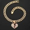 Fashion Wind Alloy Full Diamond Boyfriend Love Pendant Necklace Men'S And Women'S Hip Hop Broken Heart Pendant Chain