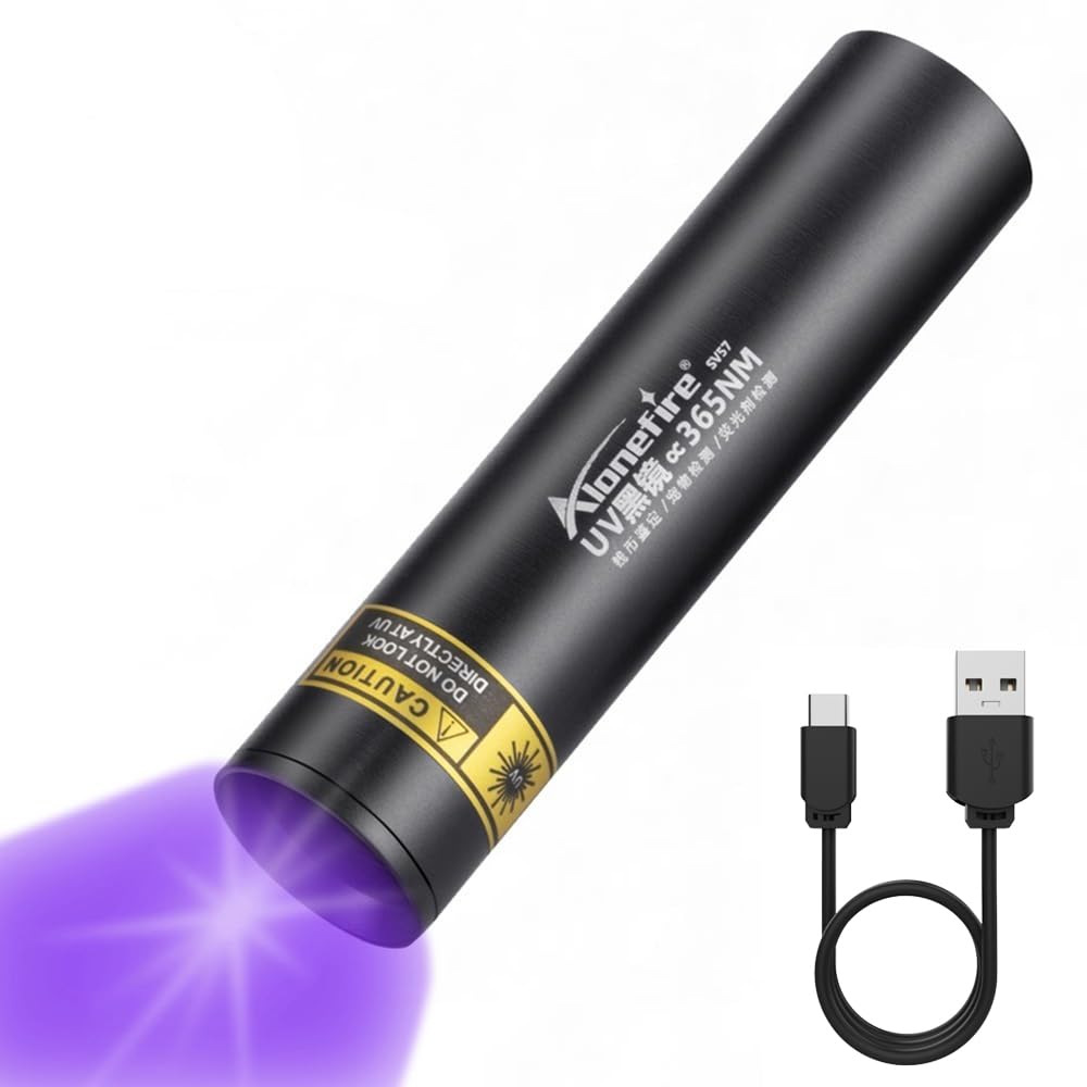 Alonefire SV57 Compact 3W UV 365nm for Anisakis Lamp Portable UV LED for Pet Urine Mineral Feline Fungal Battery Included Blacklight, Wavelength,