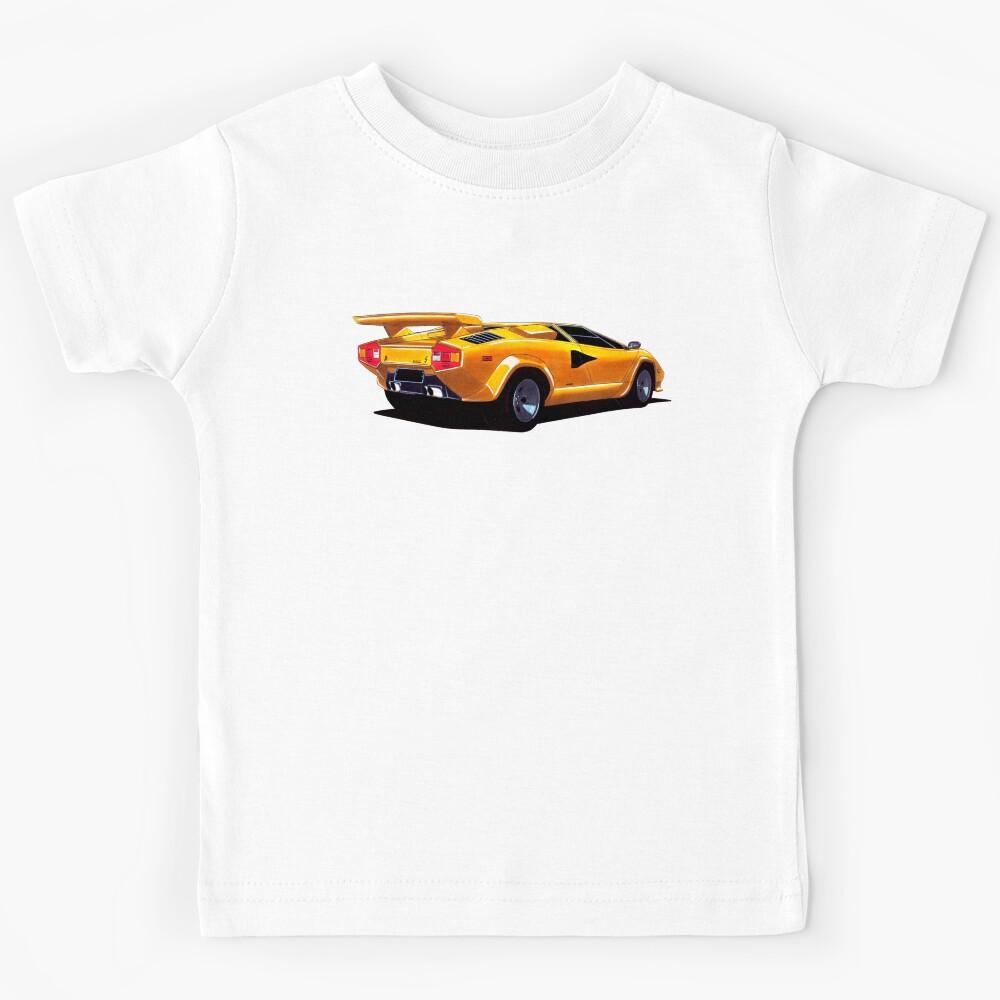 Exclusive drawing legendary italian super car yellow Countach 5000QV 5.2L V12 engine Kids T-Shirt 160