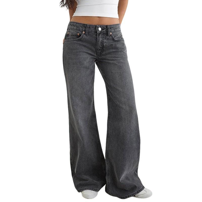 Damen Jeans mit niedrigem Bund, schmaler Passform und geradem Bein, lässige Allround-Denim-Hose